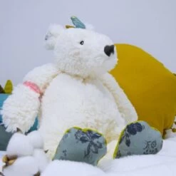 Moulin Roty Ours Blanc Musical Pom Le Voyage D'Olga (30 Cm) -Magasin de jouets ours blanc musical pom le voyage d olga 30 cm 3